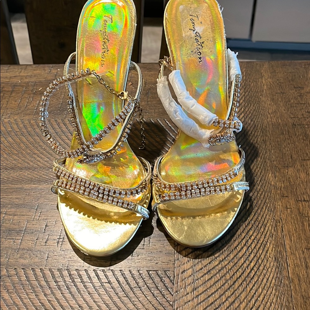 Temptations Gold Rhinestone Heels